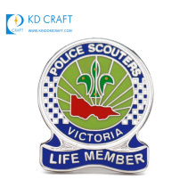 Wholesale personalized custom metal zinc alloy die cut hard enamel silver plated uk military boy scout badge